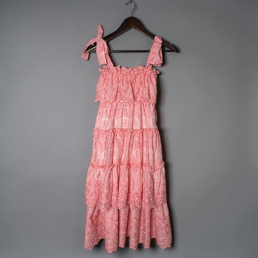 Marlo Juniper Embroidered Maxi Dress Pink Tiered Size 11-12 Years Girls Kids